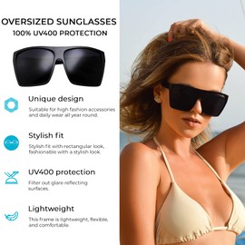 grinderPUNCH All Black Limo Dark Rectangular Flat Top Mob Oversized Sunglasses