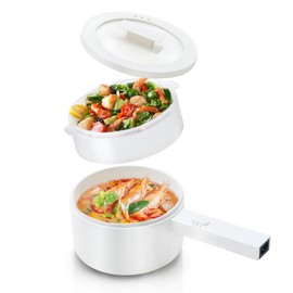 olayks. Hot Pot Electric with Steamer, 1.5L Ceramic Glaze Non-stick Portable Pot, Dual Power Multi-functional Electric Cooker, Suitable for Steak, Pasta, Hot Pot, Ramen, Dorm Room Essential