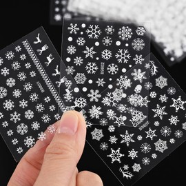 30 Sheets Christmas Nail Art Stickers White Snowflake Nail Decals 3D Nail Stickers Cute Design Xmas Nail Supplies Self Adhesive Elk Snowman Nail Art Decals for Women DIY Manicure Decorations