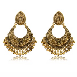 Boho Bell Tassel Dangle Drop Earrings for Women Rhinestone Crescent Moon Statement Drop Dangling Earring Bohemian Indian Teardrop Studs for Jhumka Jhumki Traditional Wedding Holiday Jewelry Gifts,
