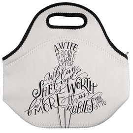 Lily & Val A Wife of Noble Character Proverbs Dress Soft Neoprene Lunch Bag, Lightweight, Insulated, Reusable for School, Work, Office