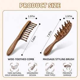 2-Piece Set Loc Brush For Dreads,Loc Comb Out Tool,Loc Comb For Retwist,Loc Brush For Microlocs,Dreadlock Comb,Wooden,Wooden Massage Brush,Wooden Brush,Wide Tooth Wooden Comb