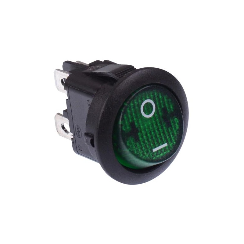 Green On-Off 230V illuminated Round Rocker Switch DPST 10A