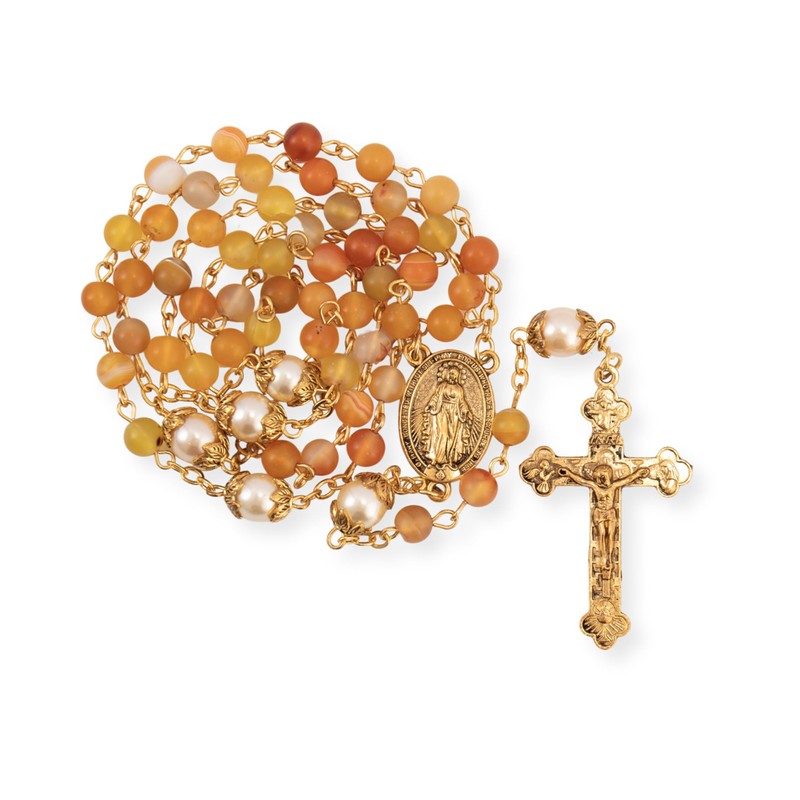 Nazareth Store Catholic Gold Rosary Necklace Matte Stone Beads Green