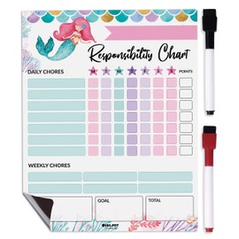 Inkdotpot Magnetic Dry Erase Weekly/Daily Chore Chart Schedule Board for Kids Chores Reward Chart,Good Behavior Chart Blank Magnetic List with 2 Dry Erase Markers (Mermaid)