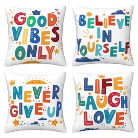 HOSTECCO Colorful Classroom Cushion Covers 45x45 cm Set of 4 Inspirational Quotes Cushion Cases Positive Reading Decorative Pillow Covers for Kids Children