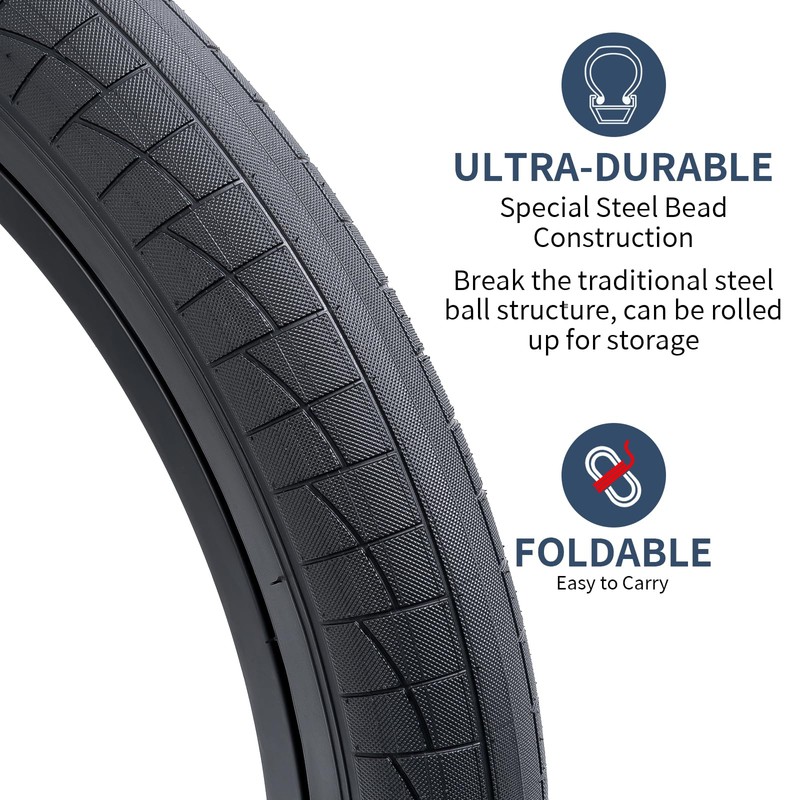 YUNSCM 2-PCS 20" Folding Replacement Bike Tires 20x2.50/63-406 City, Road