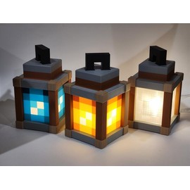 Pixelated Lantern - 3D Printed Candle Lit Night Lamp - Illumination: LED with Plug & on/off, Colour: Soul (Blue)