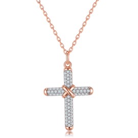 Lekani Women's Cross Necklace in 925 Sterling Silver, Presents for Women, Jewellery Gifts, Mother's Day, Birthday, Easter rose