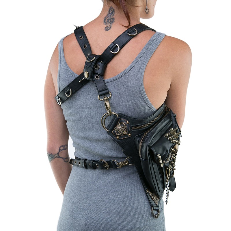 Women Motorcycle Bag PU Leather Steampunk Retro Shoulder Crossbody Bag