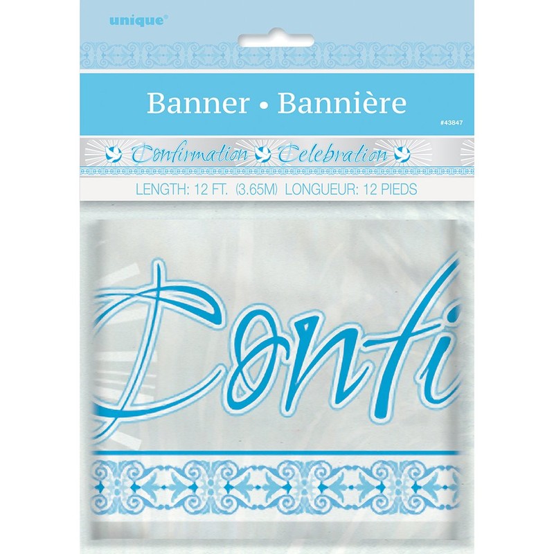 Foil Blue Radiant Cross "Confirmation" Banner (12 ft), 1 Count,