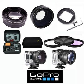 FOR GOPRO FISHEYE LENS + TELEPHOTO  LENS + FILTERS + HARD CASE FOR GOPRO HERO4 HERO3 GOPRO