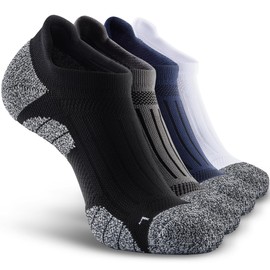 SITOISBE Men's No Show Compression Athletic Socks, Cushioned for Running Hiking, X-Large, Black/Gray/Navy Blue/White (1 Pair Per Color)