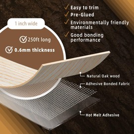 GSCIT Club White Oak Edge Banding, 1 inch x 250ft roll of Veneer Edge Banding Pre-glued Flexible, Wood Tape for Cabinet Repair Furniture