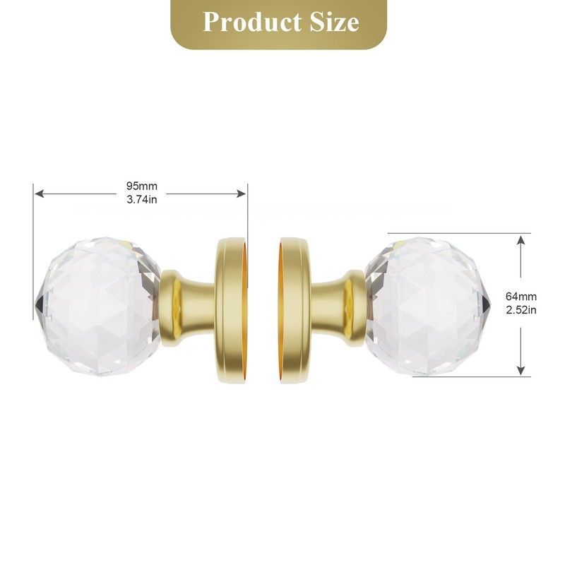 CLCTK 2 Pack Crystal Glass Dummy Door Knobs, Inactive Round