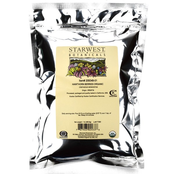 Starwest Botanicals Organic Hawthorn Berries Whole, 1 Pound (Pack of 2)