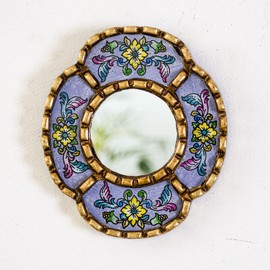 Gold Hanging Oval mirror on the wall home decor | Peruvian Hand-painted glass small mirror wall art decorations (Purple)