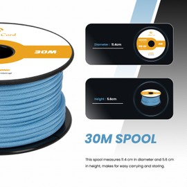 Abma Cord Paracord 4 mm 30 m Cord Type III Paracord 550 Rope 7 Core for Outdoor, Camping, Survival, Crafts, Bracelet - Max. 250 kg - Sky Blue
