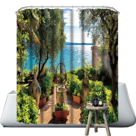 Neween Shower Curtains 3D Digital Printed Waterproof Bathroom Curtain Polyester Fabric Bath Curtain with 12 Shower Curtain Hooks for Bathroom, Machine Washable Standard Size (Patio-C, 180x200cm)