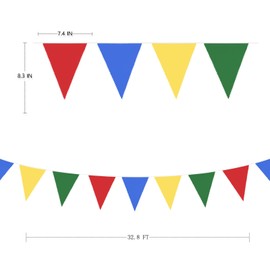 32Ft Yellow Blue Red Green Pennant Banner Flag Triangle Fabric Garland Bunting for Mario Birthday Baby Shower Wedding Carnival Circus Clown Party Decorations Supplies Home Nursery Classroom Decor
