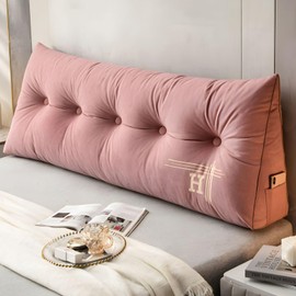 Foreate Headboard Wedge Pillow Twin, Large Triangular Pillow for Sitting in Bed, Positioning Support Bed Rest Reading Pillows with Removable Cover, Backrest Bolster Pillows for Dorm, Pink