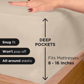 Royale Linens Fitted Sheet California King - Ultra Soft 1800 Brushed Microfiber - Hotel Luxury Bottom Sheets - Wrinkle Free & Fade Resistant - Deep Pocket Fitted Sheet Only (King Cal, Sand)