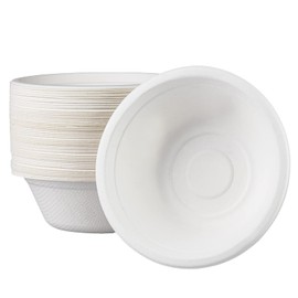 Disposable Small Paper Bowls White 12oz/340m Bagasse Compostable Bowls Eco-Friendly Biodegradable Bowls,50Pcs Party Bowls Sugarcane Bowl Dessert Soup Bowl Serving Bowls for Hot/Cold Food,BBQ Picnic