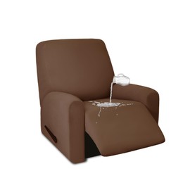 PureFit 100% Dual Waterproof Recliner Cover, Waterproof Couch Cover for Recliner - Stretch Non Slip Fleece Sofa Covers Washable, Leakproof Furniture Protector for Kids, Pets, Dog (Recliner, Brown)
