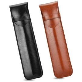 2 PCS Leather Pen Holder Handmade Protective Pen Case Portable Pen Protective Sleeve for Pens, Optical Pencil (Brown and Black)