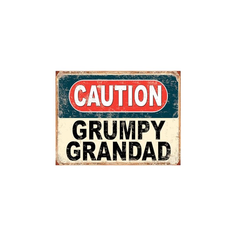 Shawprint Caution Grumpy Grandad Funny Metal Signs Home Pub Indoor