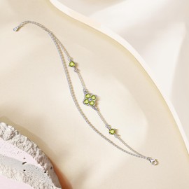 PHNIBIRD Clover Bracelet 925 Sterling Silver Dainty Love Friendship Birthstone Bracelet Lucky Four-Leaf Clover Jewellery for Women and Girls, 16 + 3 cm, Sterling Silver, Cubic Zirconia