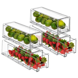 Sorbus Fridge Drawers, Clear Stackable Pull Out Refrigerator Organizer Bins - Food Storage Containers for Kitchen, Refrigerator, Freezer, Vanity & Fridge Organization and Storage (4 Pack | Small Wide)