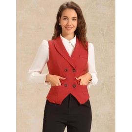 Allegra K Women's Sleeveless Suit Vest, Elegant, Double Breasted, red