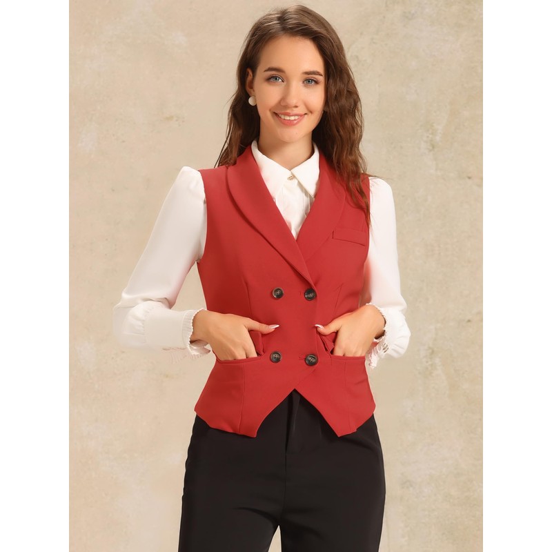 Allegra K Women's Sleeveless Suit Vest, Elegant, Double Breasted, red