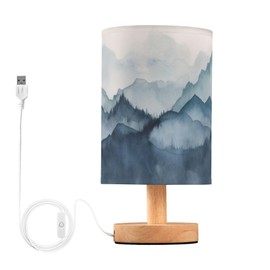 YETTASBIN Watercolor Mountain Bedside Table Lamp, Small LED Desk Light USB Nightstand Lamp with Non Slip Wood Base & Eye-Friendily Lampshade for Living Room Bedroom Dorm Home Office Desk Decor