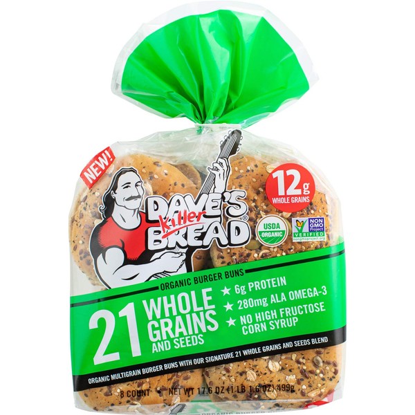 Dave's Killer Bread Organic Burger Buns, 21 Whole Grains & Seeds, 6g Protein, 12g Whole Grains,, 16Count (2)