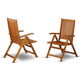 TisYourSeason Solid Wood 5 Position Folding Chair with Arm Rest in Natural Oil Finish Set of 2
