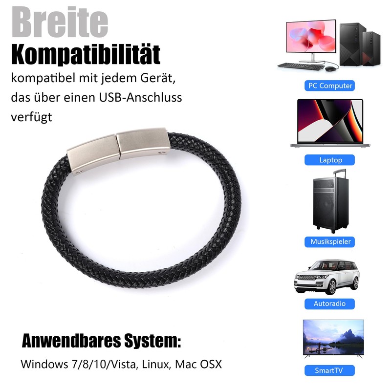 PU Leather Wristband 128GB USB Flash Drive 2.0 Computer Drive