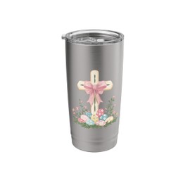 Easter Pink Ribbon Jesus Cross - Resurrection Coquette Eggs Stainless Steel Insulated Tumbler