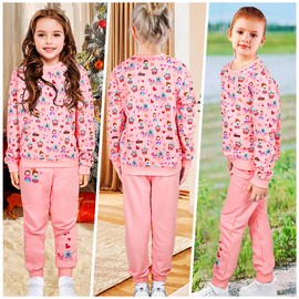 FILOWA Jogging Suit Girls Children's Tracksuit Set Cotton Tracksuit Warm Sports Suit Cartoon Long Sleeve Pullover Sweatshirt and Jogging Bottoms Activewear for Toddlers Size 92-122, pink
