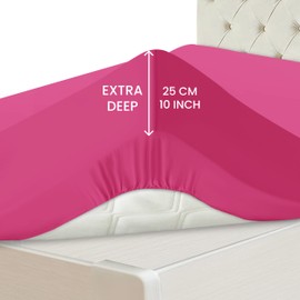 Hafaa King Size Fitted Sheets – Easy Care 25 cm Soft Brushed Microfibre Fabric Pink Kingsize Fitted Bed Sheets Shrinkage and Fade Resistant (152 x 200 cm)