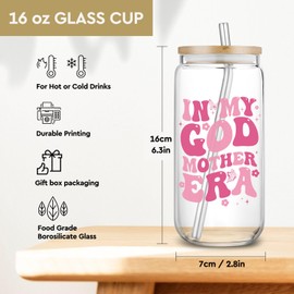 SEWSONG God Mother Gifts for Women,16oz Drinking Jar With Lid for Ice Coffee,Godmother Proposal Gift for Mother's day Thanksgiving,In My Godmother Era-46
