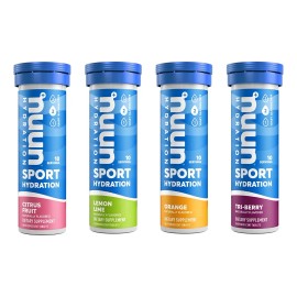 Nuun Sport Tabletas Electrolticas  Hidratacin Vegana con 5 Electrolitos, 1g de Azcar, Sin Gluten, Sabor Ctrico y Berry, 4 Tubos (40 Porciones)        