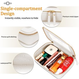 CLOUDWINGS Cosmetic Bags for Women - Initial Toiletry Bag for Girls with Zipper, Clear & Potable Makeup Bag for Travel, Cosmetic Pouch Perfect Gifts for Graduation (Beige, S)