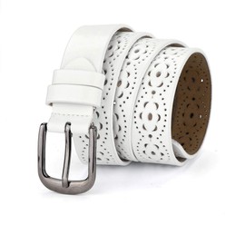 sourcing map Hollow Floral Retro Vintage Faux Leather Belt With Buckle for Women White 24"-46" waist