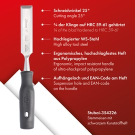 Stubai 354326 Wood Chisel, Black, PP-Handle 26 mm, Silver
