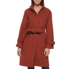 Cole Haan Women's Belted Raglan Melton Wool Coat, Rust
