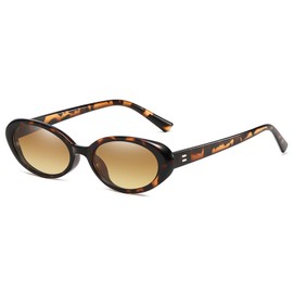 JieJieko Retro Oval Sunglasses for Women and Men Vintage Style Cat Eye Glasses UV400 Protection (Lepord/Grey)