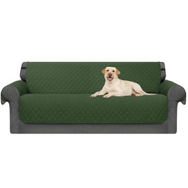CHUN YI Sofa Slipcover Reversible Oversize Couch Cover for Dogs Quilted Sofa Cover with Elastic Straps Furniture Protector for Living Room for Cat Pets Kids Children (Oversize Sofa, Green)