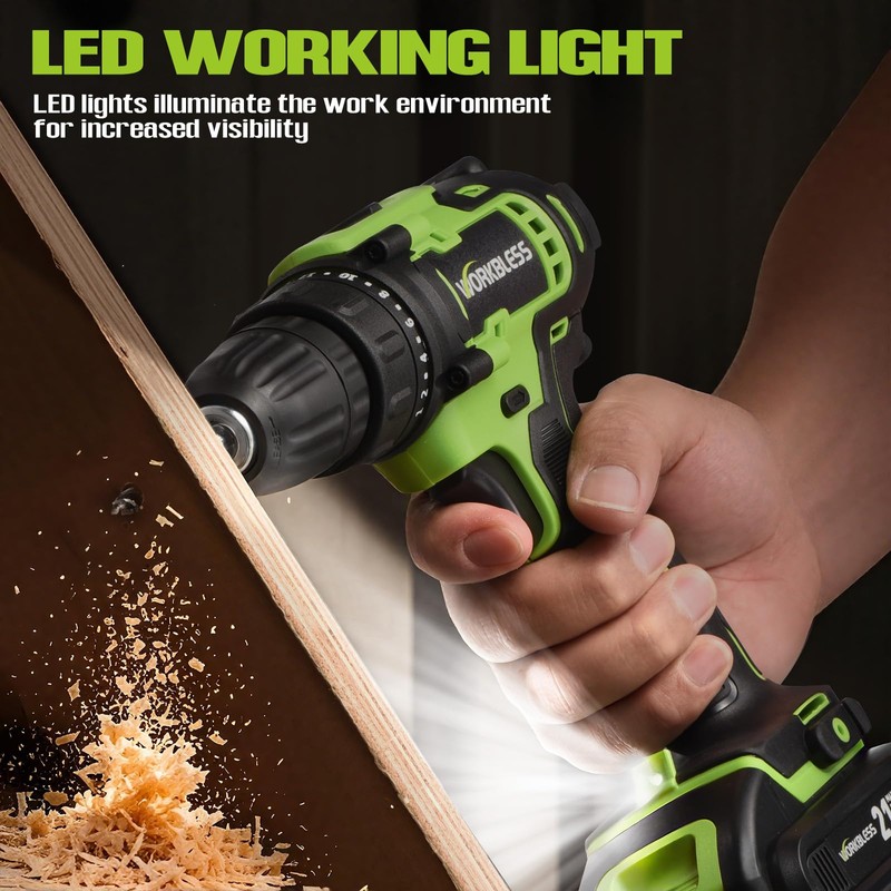 WorkBless WORKBLESS 21V Power Drill Set, Cordless Drill with 2